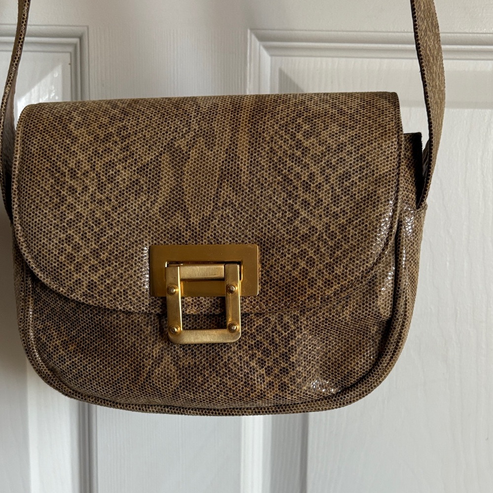 STUART WEITZMAN From Spain Chic Tan Crossbody Reptile Bag with Gold Accent $45